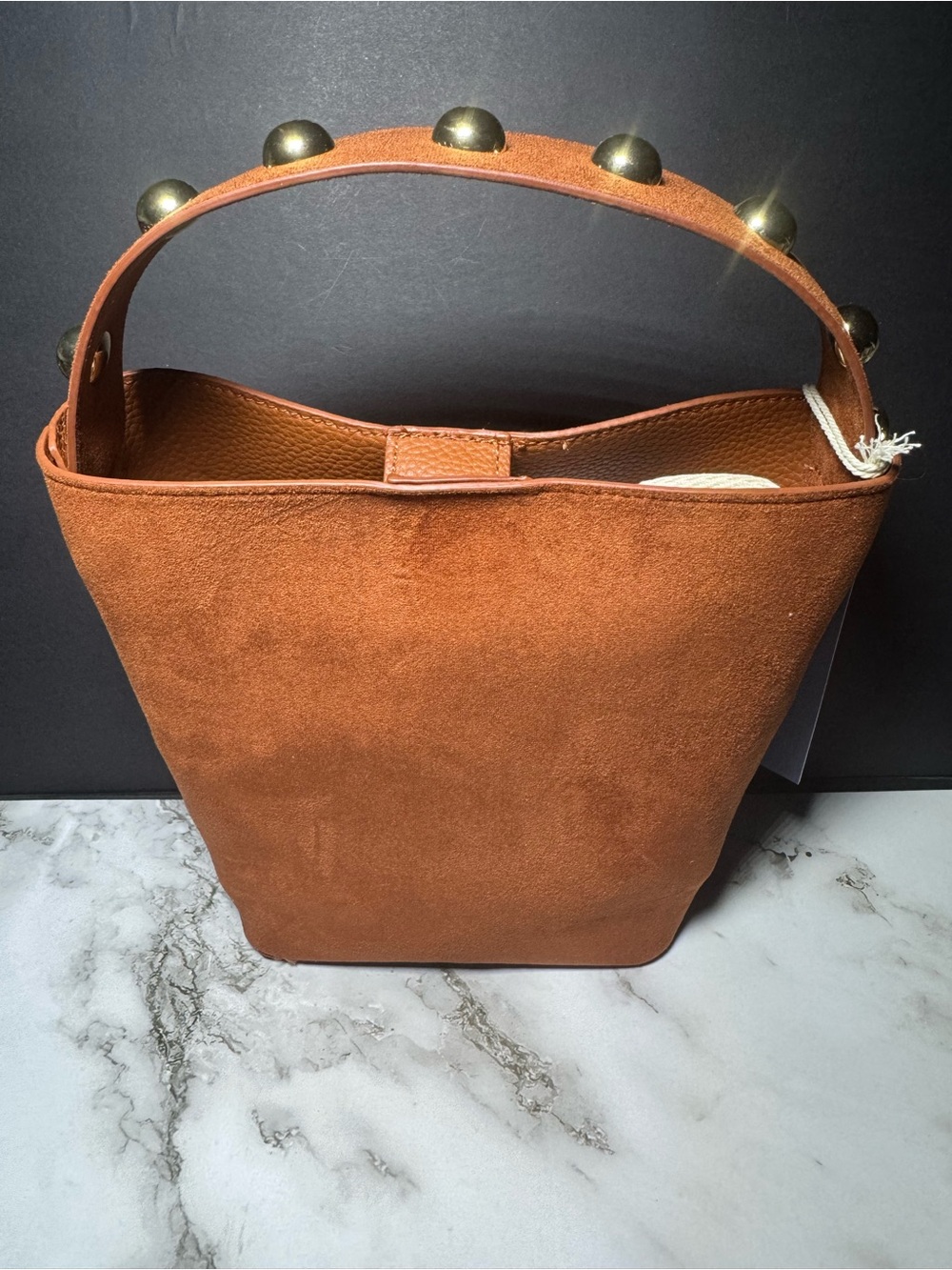 NWT Universal Thread Brown Faux Suede Studded Crossbody Bucket Bag